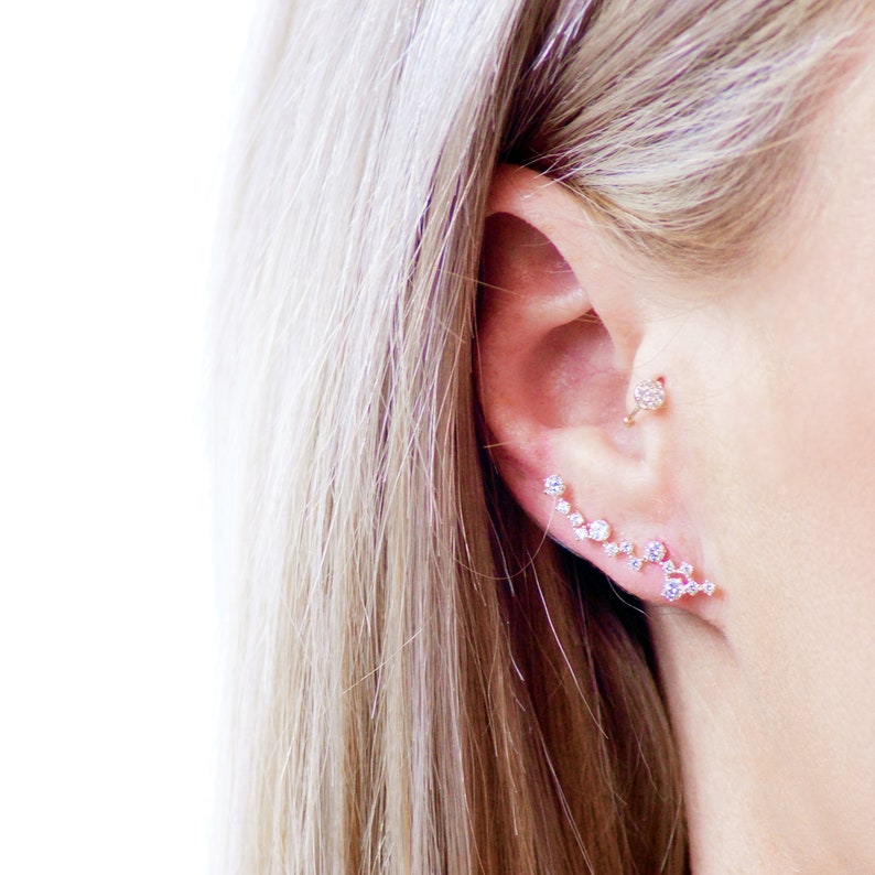 9ct Solid Gold Gem Constellation Ear Climber Earrings