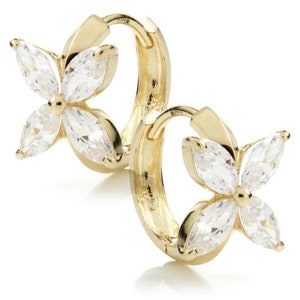 9ct Gold Crystal Flower 12mm Hoop Earring