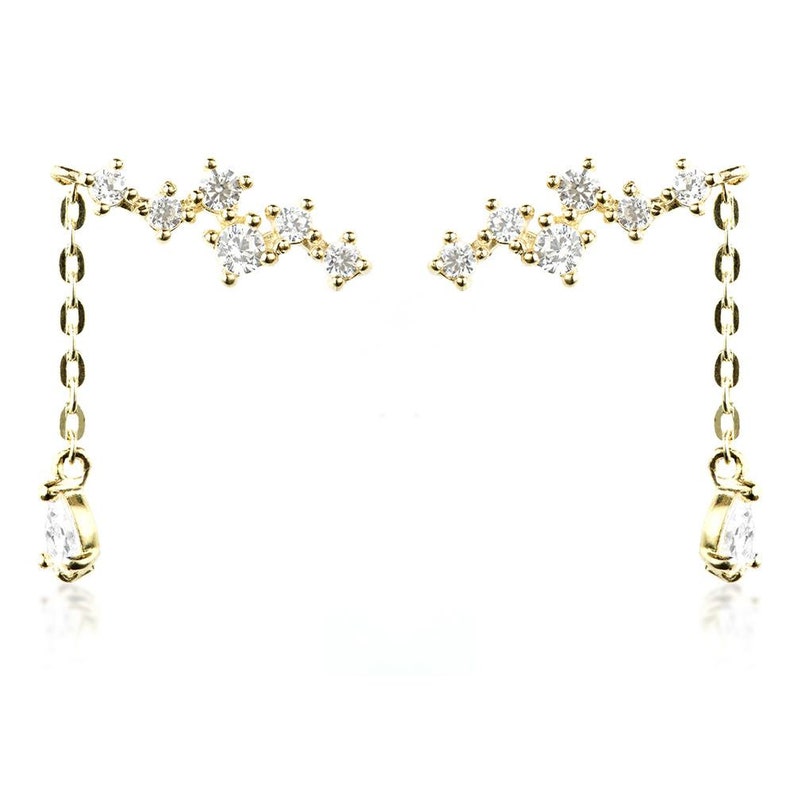 9ct Solid Gold Gem /& Hanging Gem Ear Climber Earrings