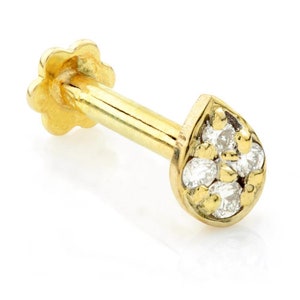 Diamond Oval Solid Gold Cartilage Tragus / Shen Men Labret Bar