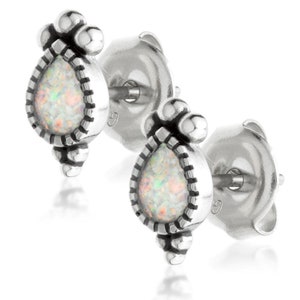 White Tear Drop Opal Stud Earrings