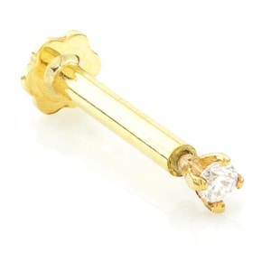 Claw-Set Diamond Solid Gold Cartilage Tragus / Shen Men Labret Bar