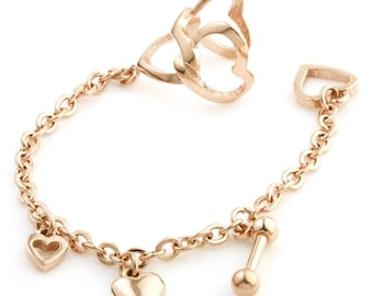 Rose Gold Ball Stud & Heart Chain Ear Cuff 50% OFF Earring Jewellery Jewelry