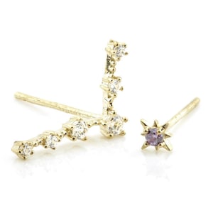 9ct Gold Zodiac Earrings - Pisces Star Sign - Simple Constellation Earrings Gift