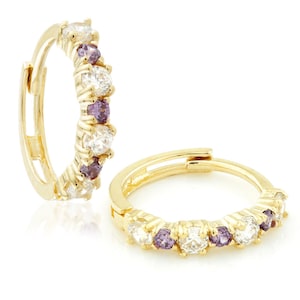 9ct Gold CZ & Amethyst Colour Cartilage Huggie Earring
