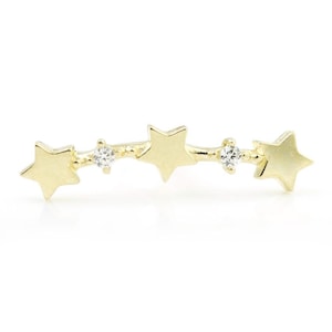 Brinco de barra de cartilagem com estrelas curvas em ouro 9 quilates