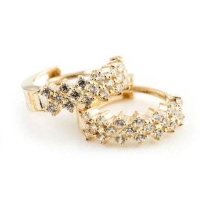 9ct Gold Crystal Pave Cross 11mm Hoop Huggie Earring