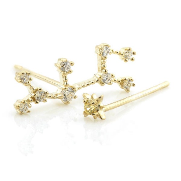 9ct Gold Zodiac Earrings - Sagittarius Star Sign - Constellation Earrings