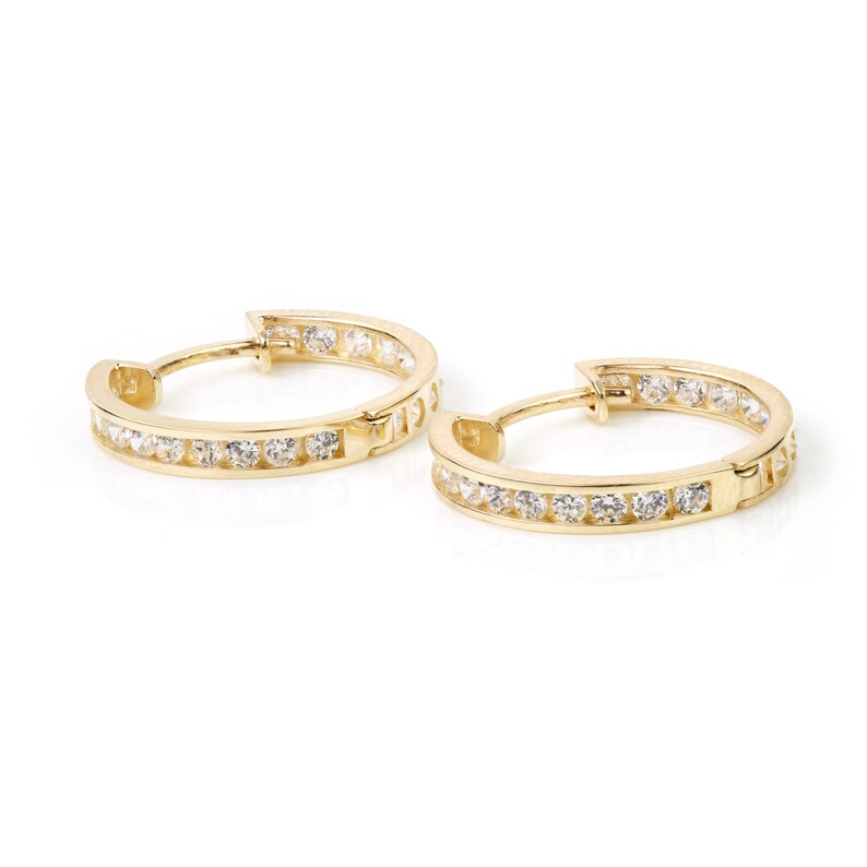 9ct Gold Crystal Channel 18mm Hoop Earring Pair (2 Hoops)