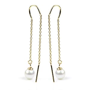 Gold Vermeil Pearl Threader Pendientes colgantes
