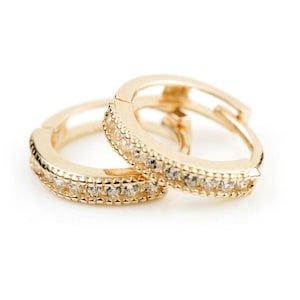 9ct Gold Slim Channel Crystal 10mm Huggie Hoop Earring