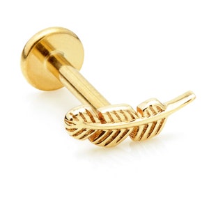 Feder 14ct Gold Knorpel Tragus / Shen Men Labret Bar