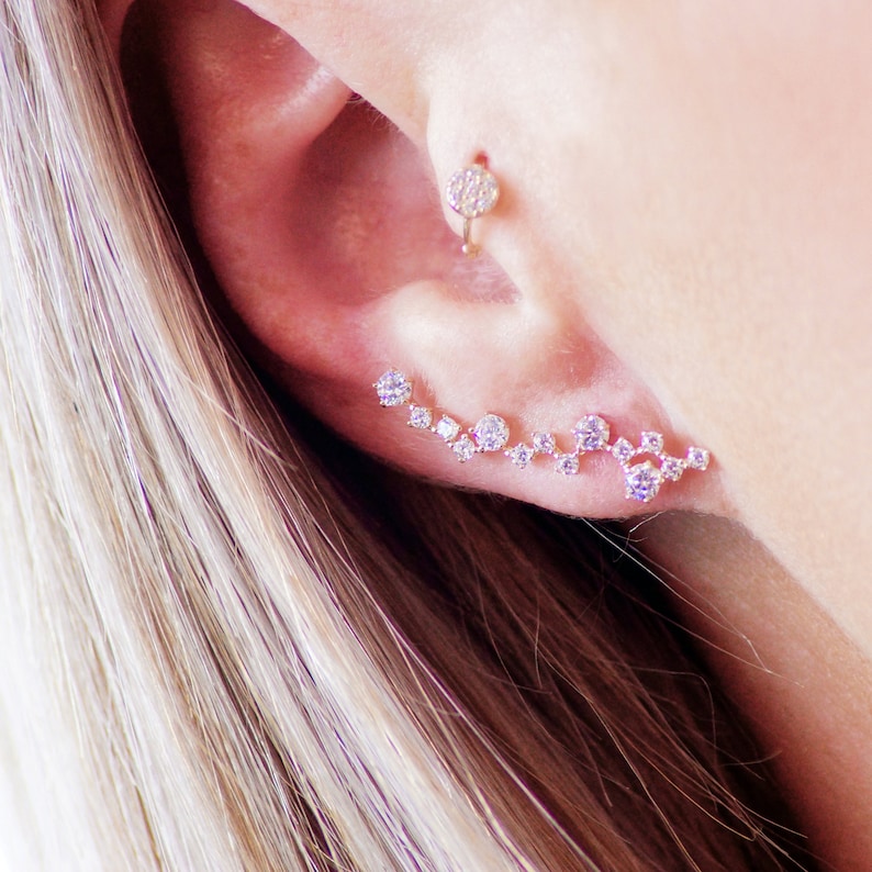 9ct Solid Gold Gem Constellation Ear Climber Earrings