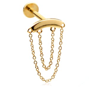14ct Gold Double Hanging Chain Labret Internal Thread Cartilage Earring Tragus Shen Men