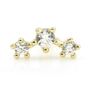 9ct Solid Gold Three Gem Cartilage Bar