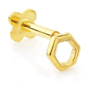 Hexagon Solid Gold Cartilage Tragus / Shen Men Labret Bar