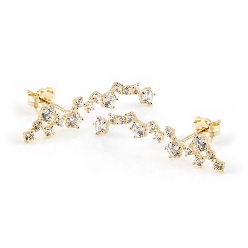 9ct Solid Gold Gem Constellation Ear Climber Earrings