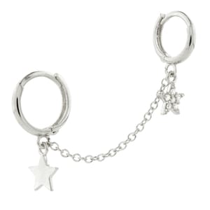 Sterling Silver Double Piercing Star Huggie Hoop Earring