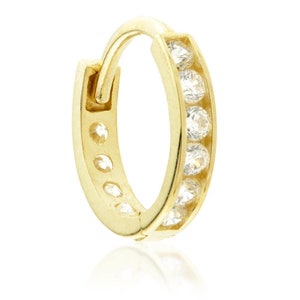 9ct Yellow Gold Channel Crystal Cartilage Huggie Hoop Earring