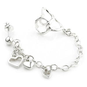 Sterling Silver Ball Stud Heart Chain Ear Cuff