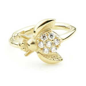 Solid Gold CZ Bumblebee Hinge Hoop Rook Ring Cartilage Earring