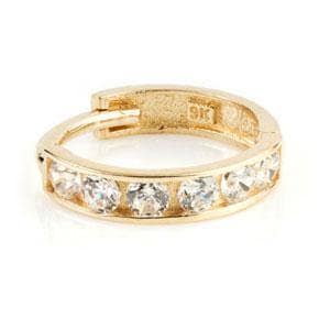 9ct Gold Small Thin Channel Crystal Huggie Hoop Earring
