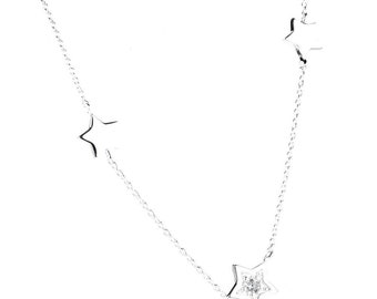 Sterling Silver Crystal Star Chain Choker Necklace