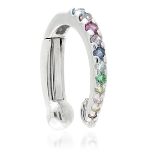 Sterling Silver Pavé Rainbow Gem Ear Clip Cuff Multicoloured