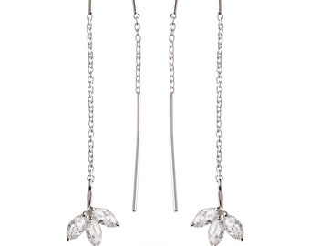 Sterling Silver Crystal Flower Threader Earrings