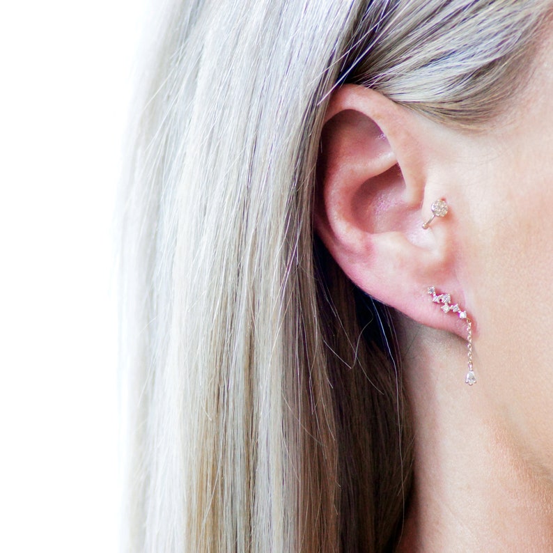 9ct Solid Gold Gem /& Hanging Gem Ear Climber Earrings