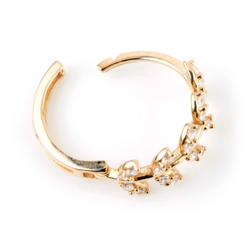 9ct Gold Crystal Leaf Gem 12mm Huggie Earring | Etsy