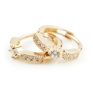 9ct Gold Solitaire Pave Crystal Huggie Hoop Earring