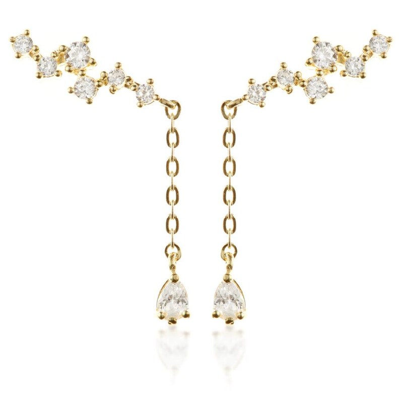 9ct Solid Gold Gem /& Hanging Gem Ear Climber Earrings
