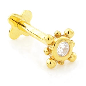 Gem Ball Solid Gold Cartilage Tragus / Shen Men Labret Bar
