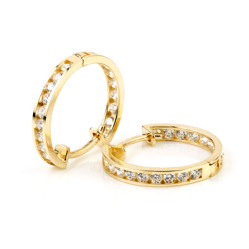 9ct Gold Crystal Channel 18mm Hoop Earring image 4