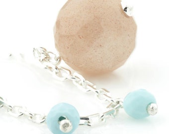 Maia Silver Choker With Peach Moonstone and Turquoise