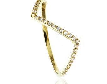 9ct Yellow Gold Crystal Chevron Stacking Ring