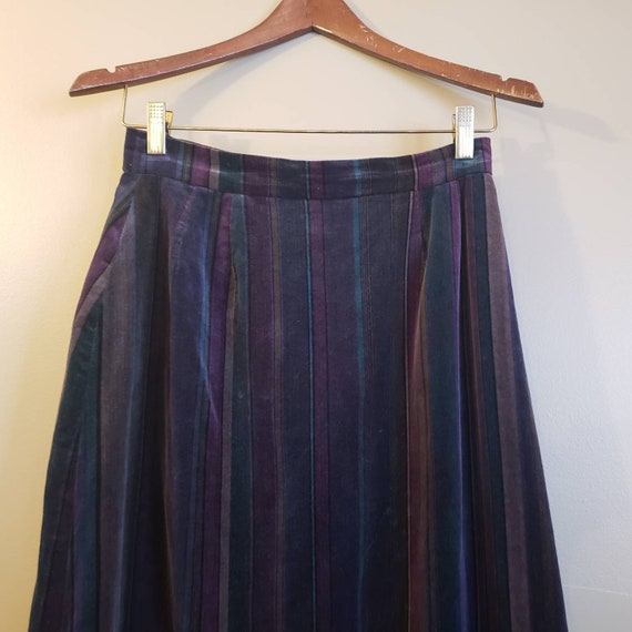 Vintage 70s Velvet Striped Maxi Skirt // Handmade… - image 2