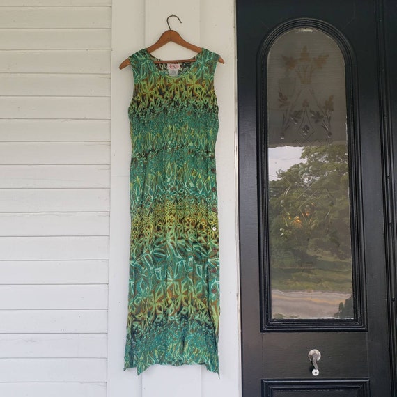 Vintage 90s Hawaiian Print Tank  Dress // Green L… - image 2