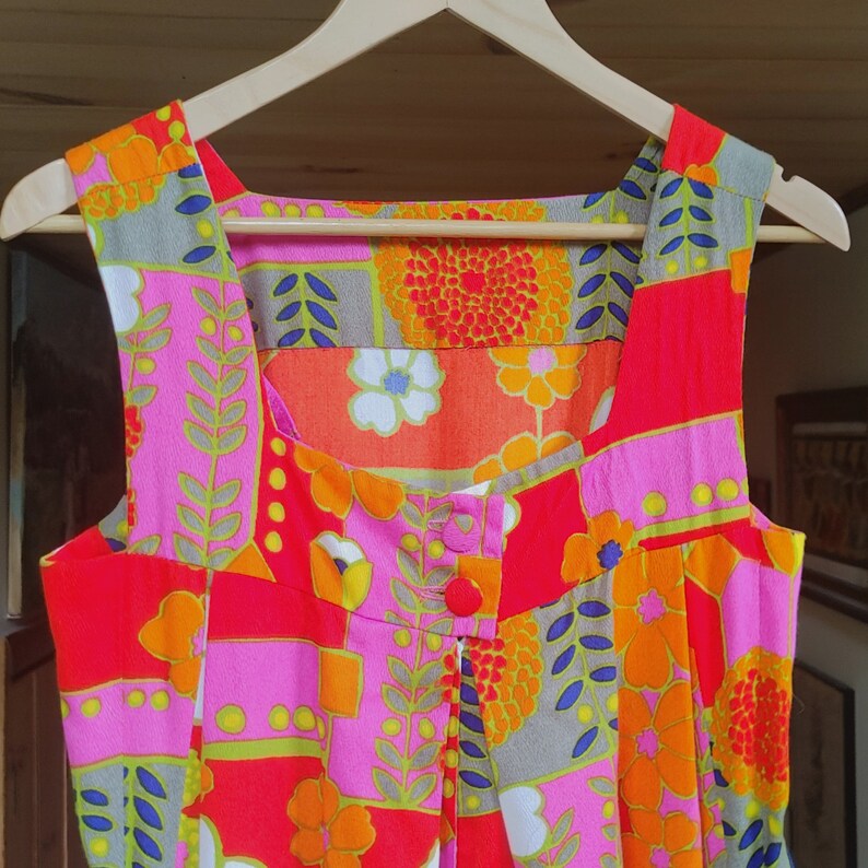 Vintage 60s Hawaiian Floral Maxi Dress // Handmade Funky Psychedelic ...