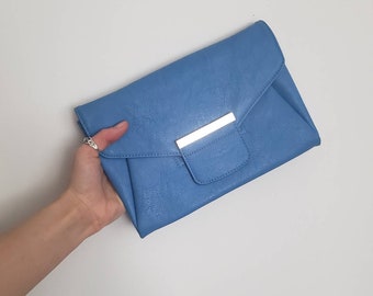 Blue Vegan Leather Clutch // Shiraleah Chicago Hand Bag