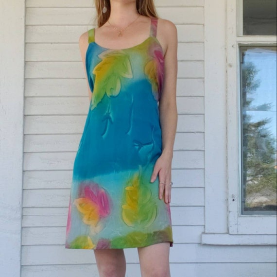 Vintage 90s Pastel Silky Tank Dress by Putti Kat - image 1