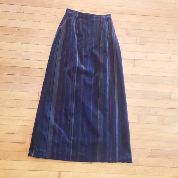 Vintage 70s Velvet Striped Maxi Skirt // Handmade… - image 3