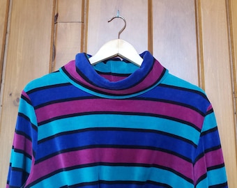 Vintage 90s Striped Mockneck Top // Vintage 80s 90s Long Sleeve Tee // Retro Turtleneck