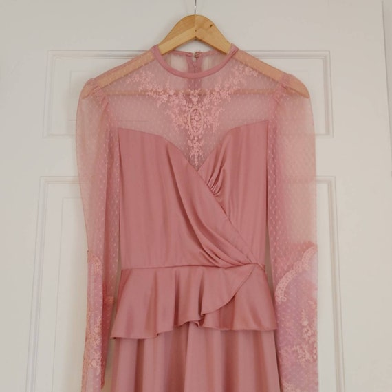 Vintage 70s Rose Blush Pink Lace Embroidered Form… - image 2