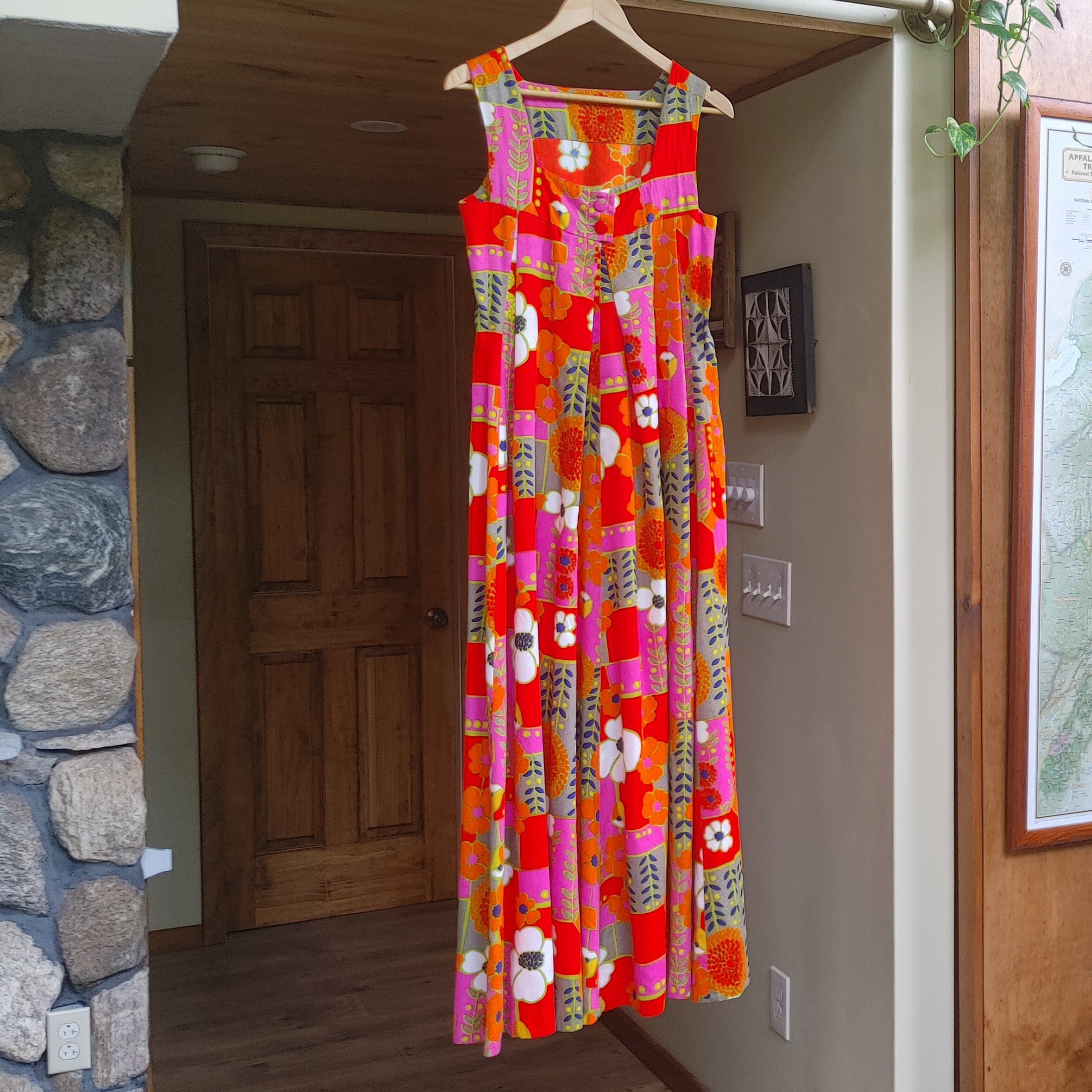 Vintage 60s Hawaiian Floral Maxi Dress // Handmade Funky Psychedelic ...