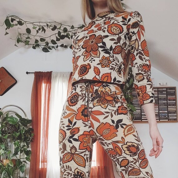 RARE Vintage 60s Floral Matching Pants & Top Handm