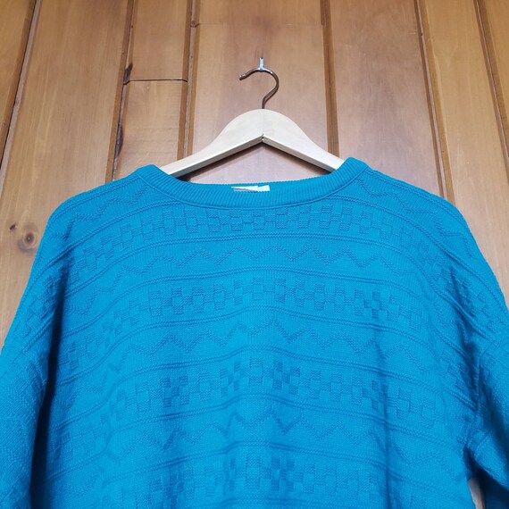 Vintage 80s Teal Knit Pullover Sweater - image 3