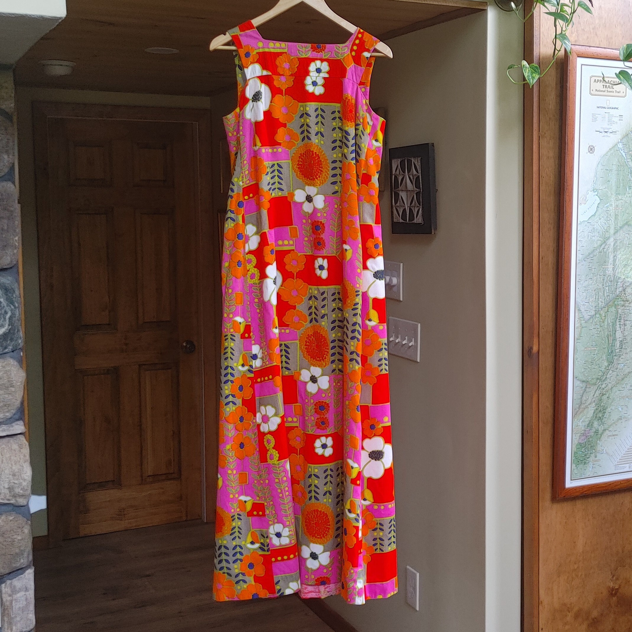 Vintage 60s Hawaiian Floral Maxi Dress // Handmade Funky Psychedelic ...
