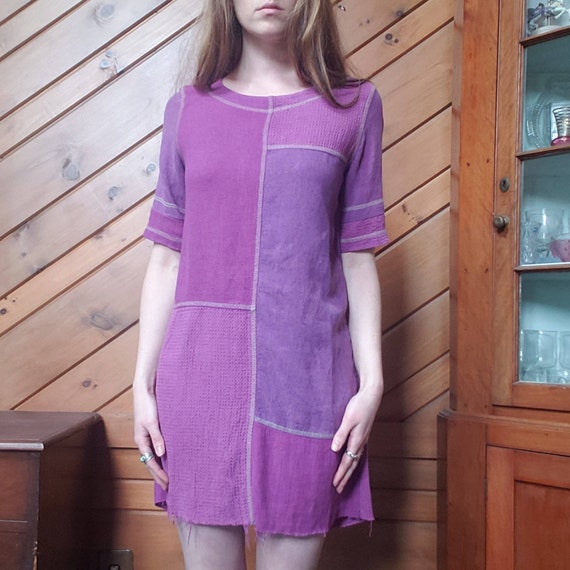 Vintage Patchwork Shift Dress // Purple Boho Beac… - image 2